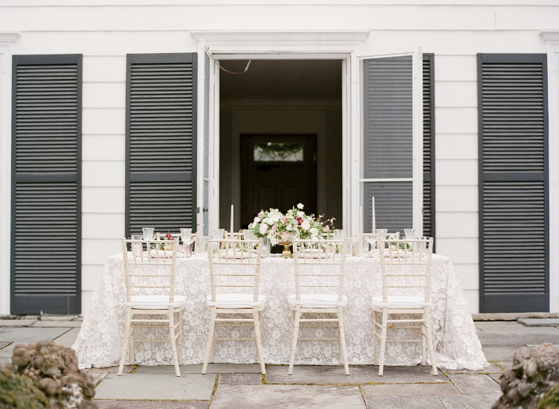 Micro wedding reception table on mansion terrace