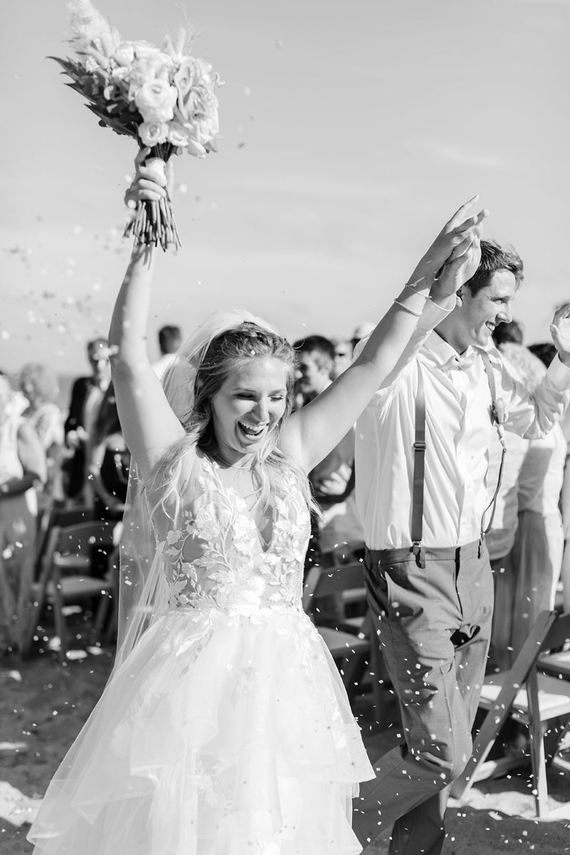 black and white beach wedding photos