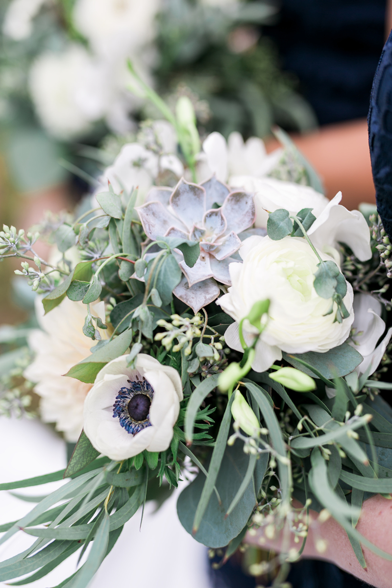 Greenery and white floral wedding bouquet